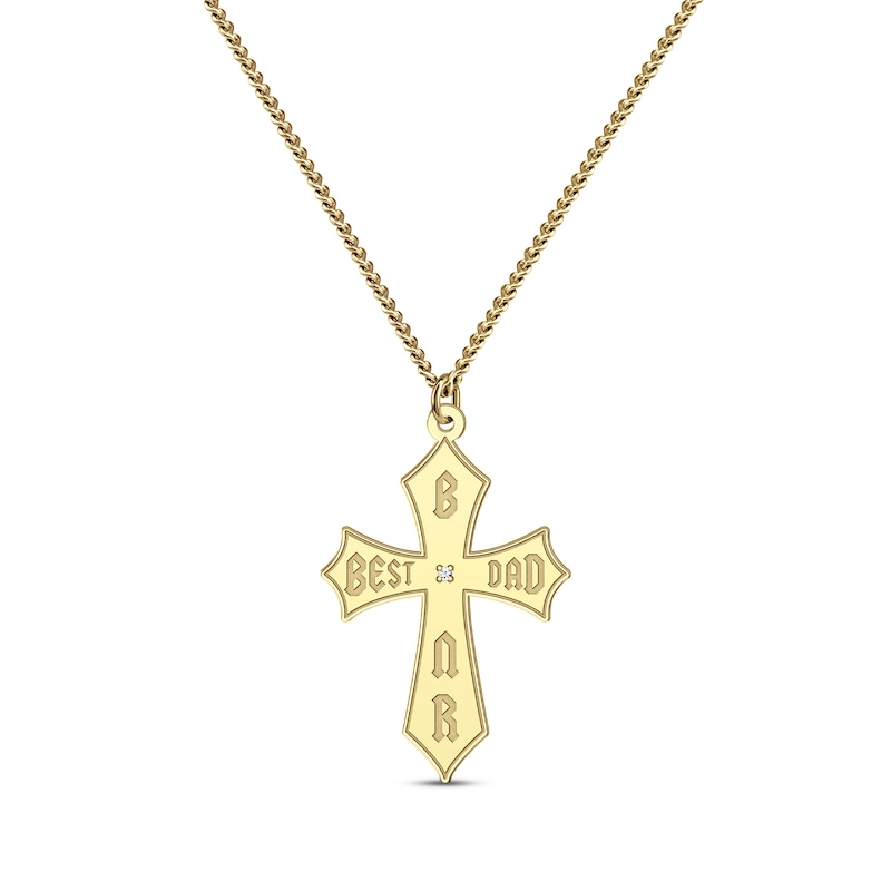 Main Image 1 of Men's Diamond Accent Best Dad & Initials Cross Necklace 10K Yellow Gold 22&quot;