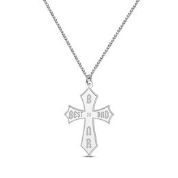 Men's Diamond Accent Best Dad & Initials Cross Necklace Sterling Silver 22"