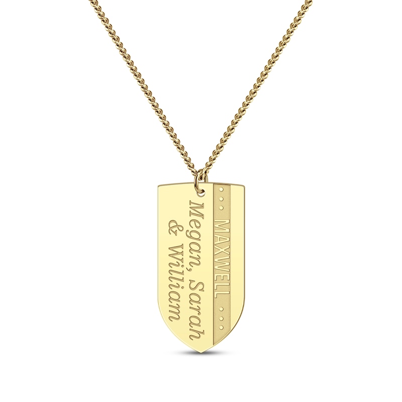 Main Image 1 of Men's Engraved Names Shield Necklace 10K Yellow Gold 22&quot;