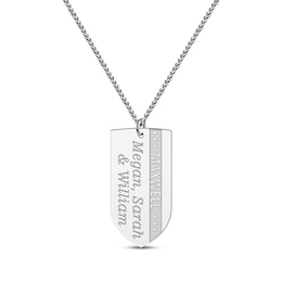 Men's Engraved Names Shield Necklace Sterling Silver 22"