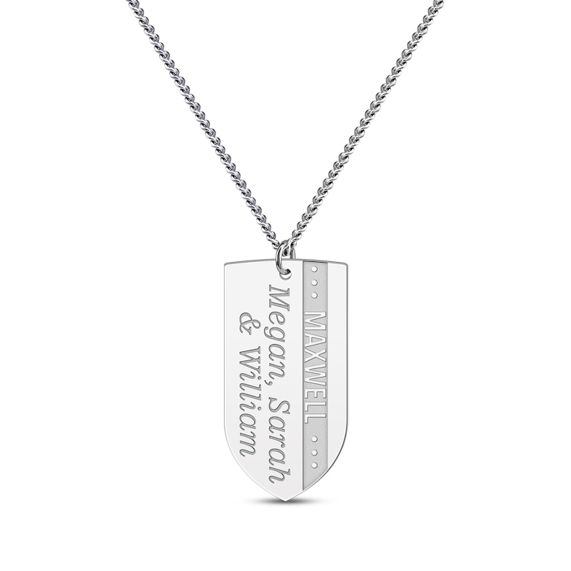Main Image 1 of Men's Engraved Names Shield Necklace Sterling Silver 22&quot;