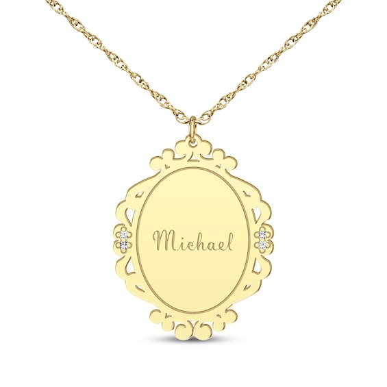 Scrollwork Name Necklace with Diamond Accents 10K Yellow Gold 18"