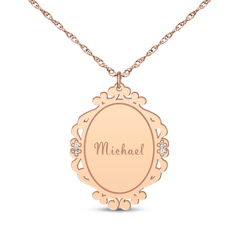 Main Image 1 of Scrollwork Name Necklace with Diamond Accents 14K Rose Gold 18&quot;