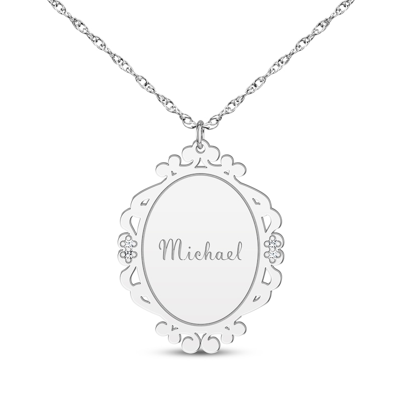 Main Image 1 of Scrollwork Name Necklace with Diamond Accents 14K White Gold 18"