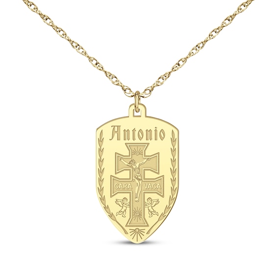 Cross of Caravaca Name Necklace 10K Yellow Gold 22"