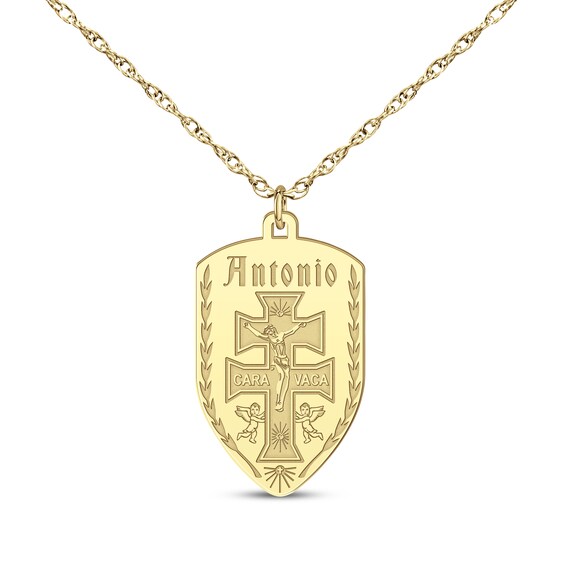 Cross of Caravaca Name Necklace 14K Yellow Gold 22"