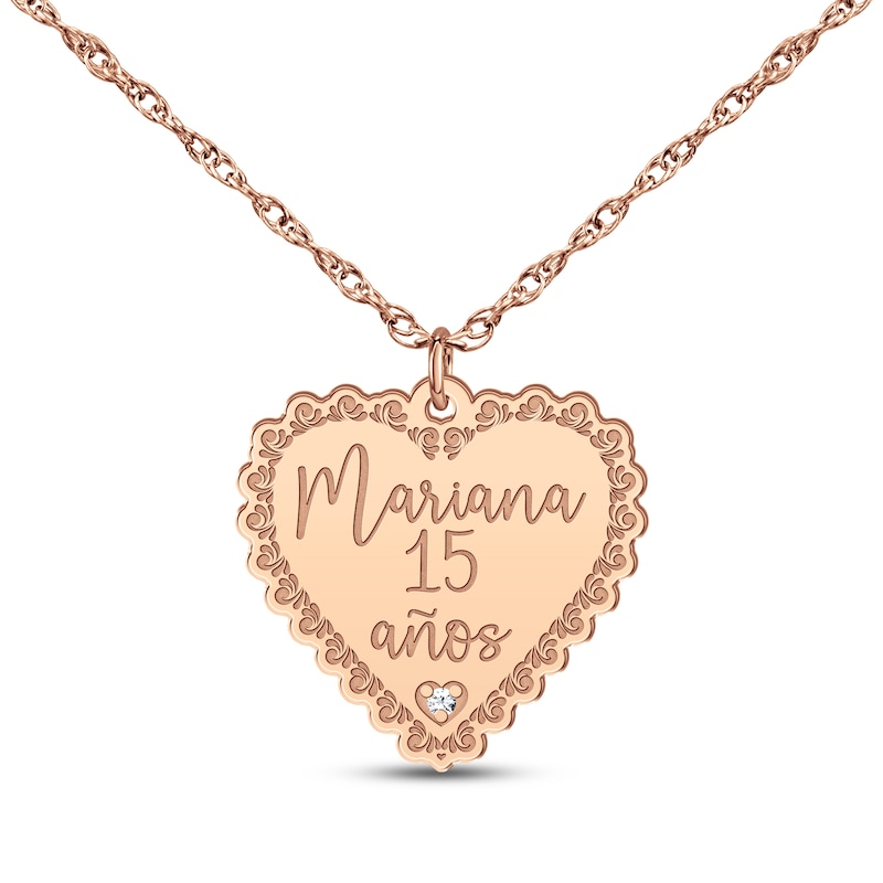 Main Image 1 of Quinceañera &quot;15 Años&quot; & Name Heart Necklace with Diamond Accent 14K Rose Gold 18&quot;