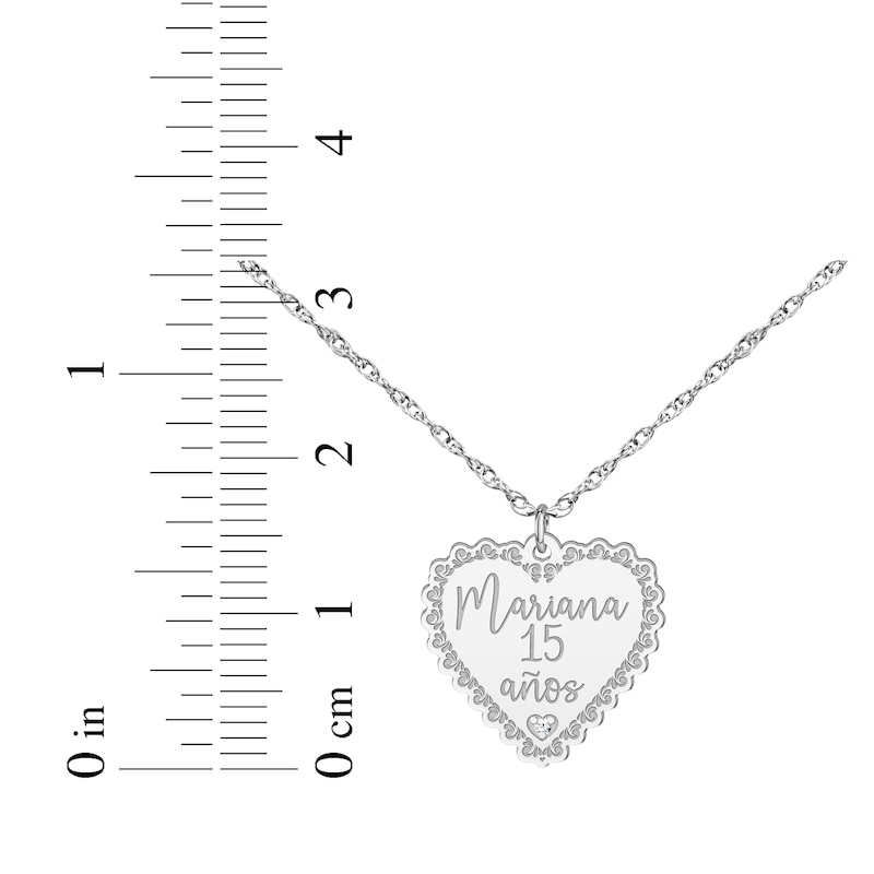 Main Image 4 of Quinceañera "15 Años" & Name Heart Necklace with Diamond Accent 14K White Gold 18"