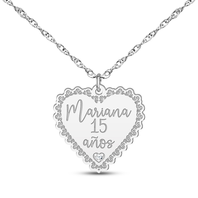 Main Image 1 of Quinceañera &quot;15 Años&quot; & Name Heart Necklace with Diamond Accent Sterling Silver 18&quot;