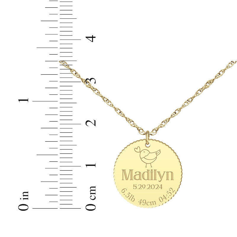 Main Image 4 of Baby Name & Stats Scalloped Disc Necklace 10K Yellow Gold 18&quot;