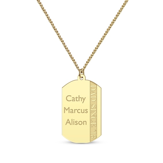 Men's Engraved Names Dog Tag Necklace 10K Yellow Gold 22"