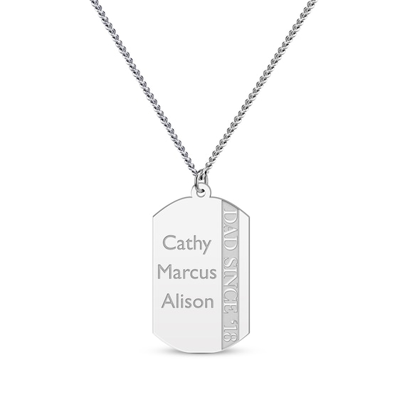 Men's Engraved Names Dog Tag Necklace Sterling Silver 22"