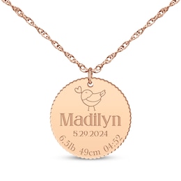 Baby Name & Stats Scalloped Disc Necklace 14K Rose Gold 18"