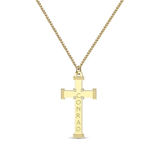 Men's Diamond Accent Name Cross Necklace 10K Yellow Gold 22"