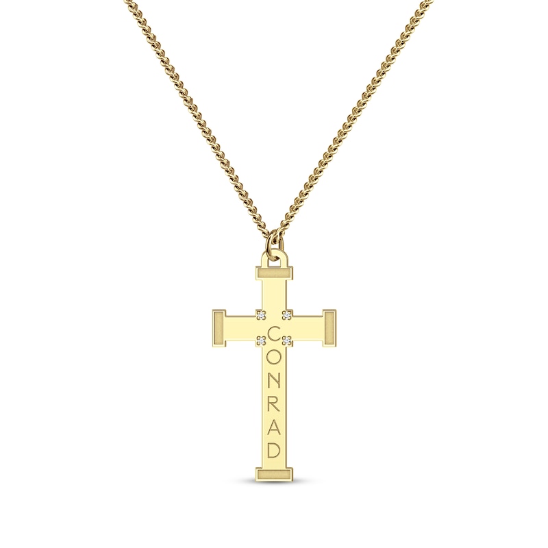 Main Image 1 of Men's Diamond Accent Name Cross Necklace 10K Yellow Gold 22&quot;