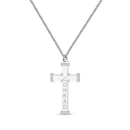 Men's Diamond Accent Name Cross Necklace Sterling Silver 22"