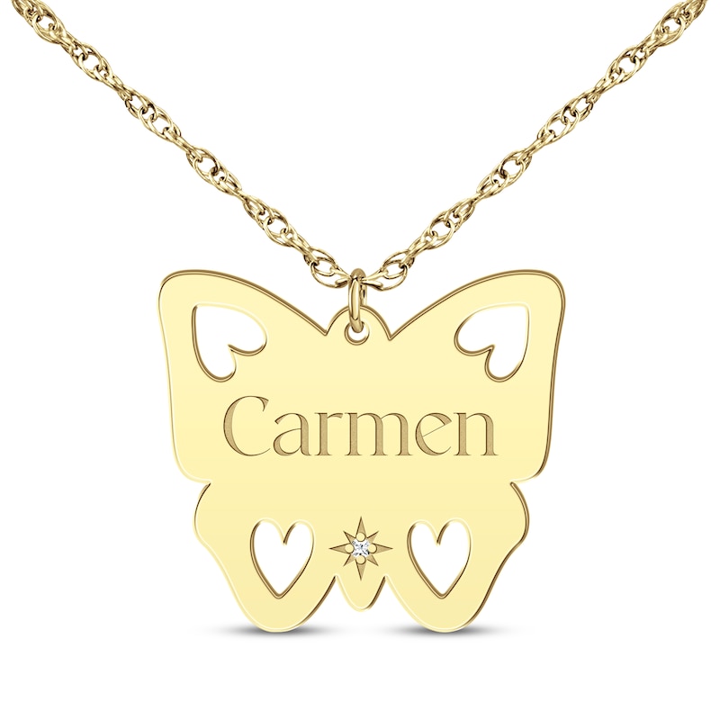 Main Image 1 of Cutout Butterfly Diamond Accent Name Necklace 10K Yellow Gold 18"