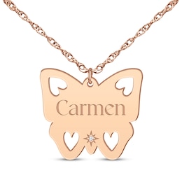Cutout Butterfly Diamond Accent Name Necklace 14K Rose Gold 18"