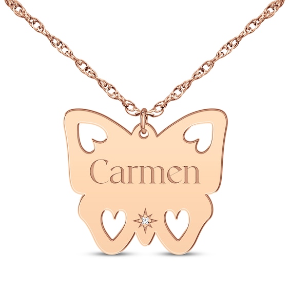 Cutout Butterfly Diamond Accent Name Necklace 14K Rose Gold 18"