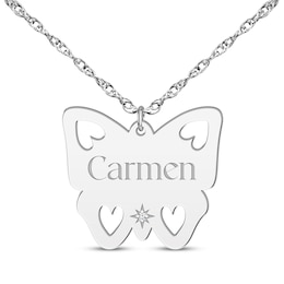 Cutout Butterfly Diamond Accent Name Necklace 14K White Gold 18"