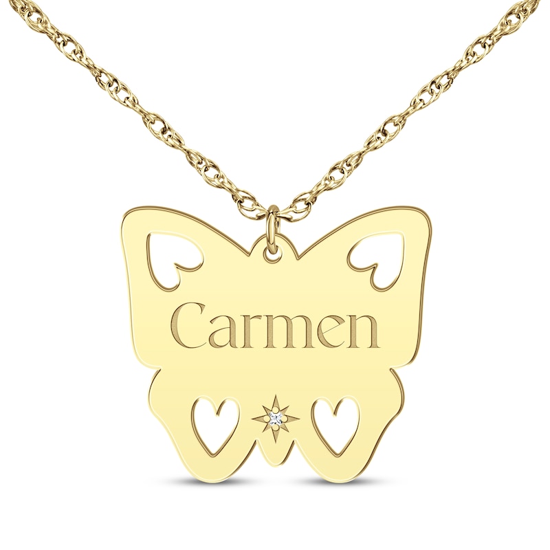 Main Image 1 of Cutout Hearts Butterfly Diamond Accent Name Necklace 14K Yellow Gold 18"