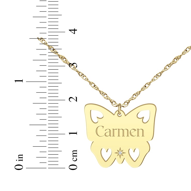 Main Image 4 of Cutout Hearts Butterfly Diamond Accent Name Necklace 14K Yellow Gold 18"