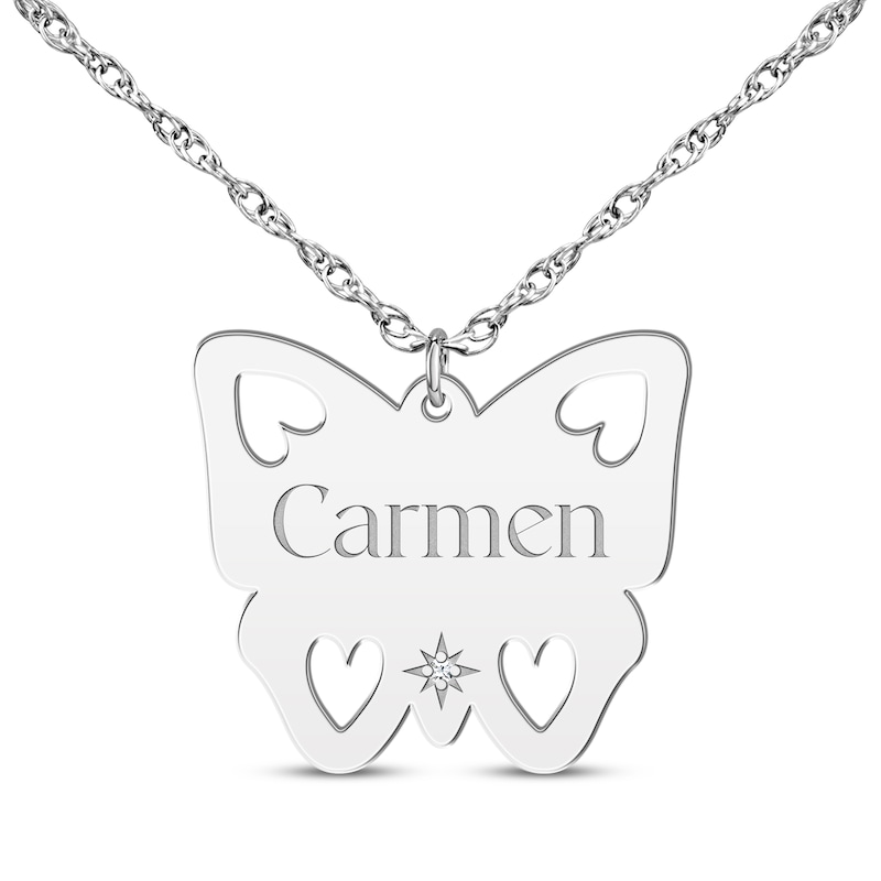 Main Image 1 of Cutout Butterfly Diamond Accent Name Necklace Sterling Silver 18"