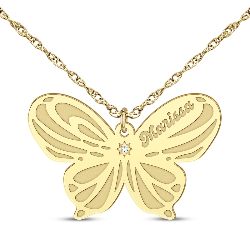 Main Image 1 of Diamond Accent Butterfly Name Necklace 10K Yellow Gold 18&quot;