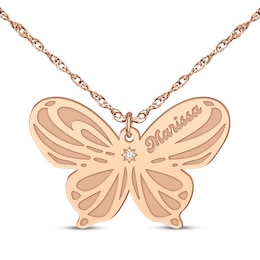 Diamond Accent Butterfly Name Necklace 14K Rose Gold 18"