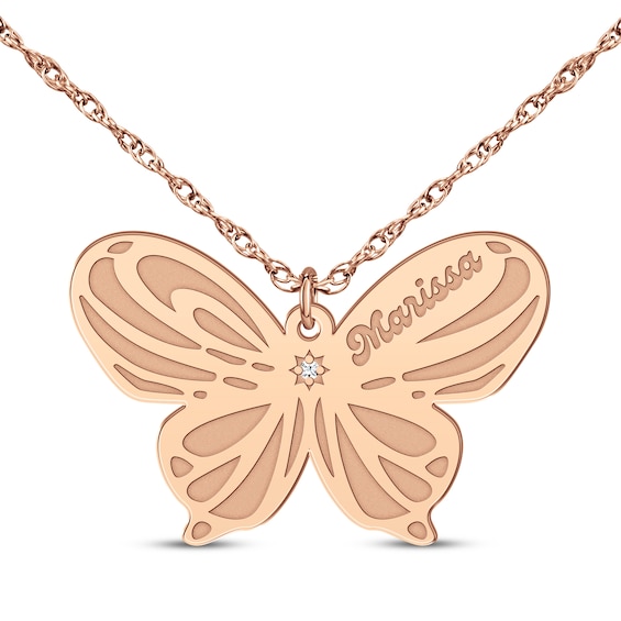 Diamond Accent Butterfly Name Necklace 14K Rose Gold 18"