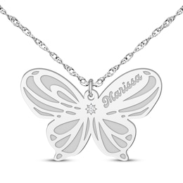 Diamond Accent Butterfly Name Necklace 14K White Gold 18"