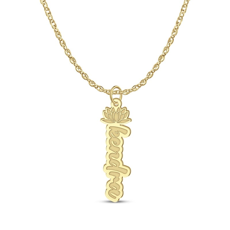 Main Image 1 of Flower-Topped Vertical Tag Name Necklace 10K Yellow Gold 18&quot;