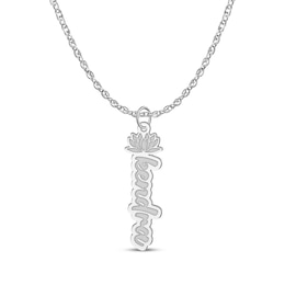 Flower-Topped Vertical Tag Name Necklace 14K White Gold 18"