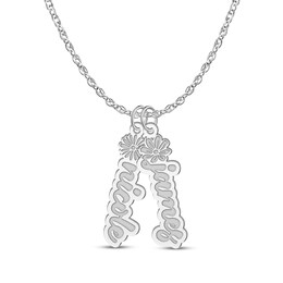 Flower-Topped Vertical Two Tag Name Necklace 10K White Gold 18"