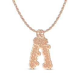 Flower-Topped Vertical Two Tag Name Necklace 14K Rose Gold 18"