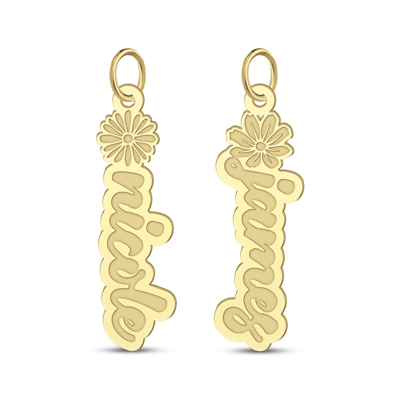 Main Image 2 of Flower-Topped Vertical Two Tag Name Necklace 14K Yellow Gold 18&quot;