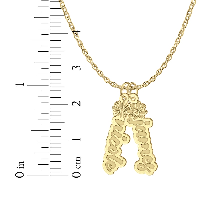 Main Image 6 of Flower-Topped Vertical Two Tag Name Necklace 14K Yellow Gold 18&quot;