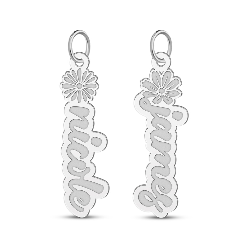 Main Image 2 of Flower-Topped Vertical Two Tag Name Necklace Sterling Silver 18&quot;