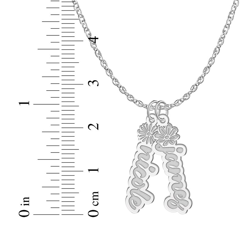 Main Image 6 of Flower-Topped Vertical Two Tag Name Necklace Sterling Silver 18&quot;