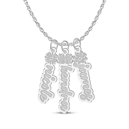 Flower-Topped Vertical Three Tag Name Necklace Sterling Silver 18"