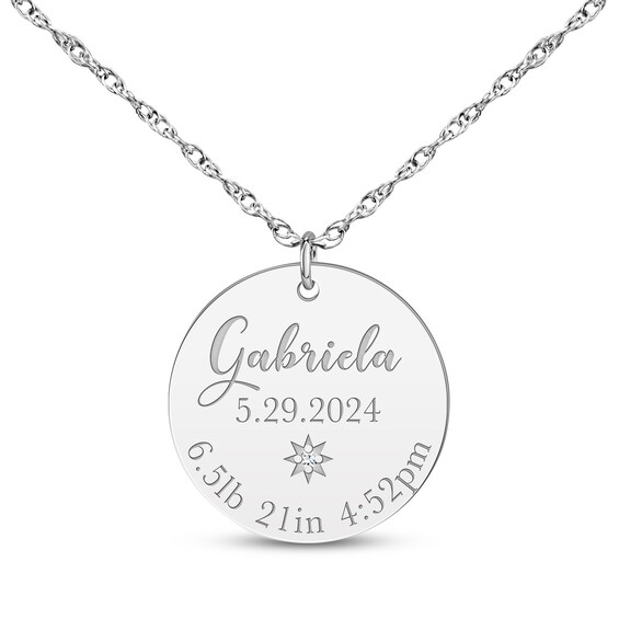 Baby Stats Disc Diamond Accent Necklace 10K White Gold 18"