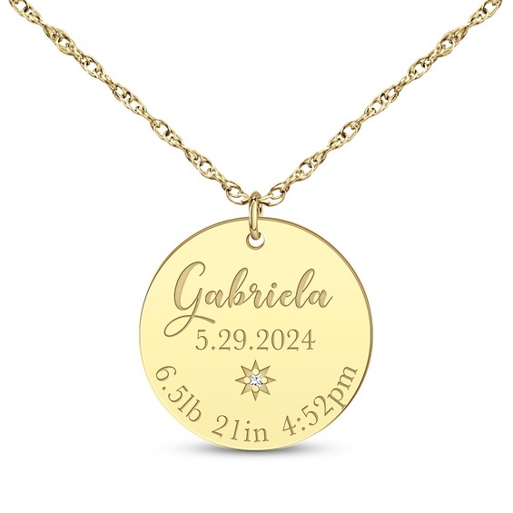 Baby Stats Disc Diamond Accent Necklace 10K Yellow Gold 18"