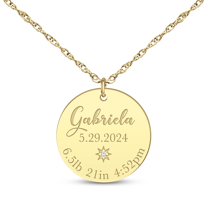 Main Image 1 of Baby Stats Disc Diamond Accent Necklace 10K Yellow Gold 18"