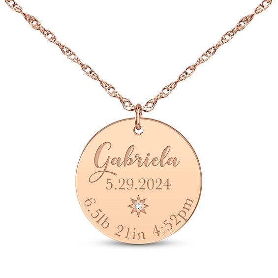 Baby Stats Disc Diamond Accent Necklace 14K Rose Gold 18"