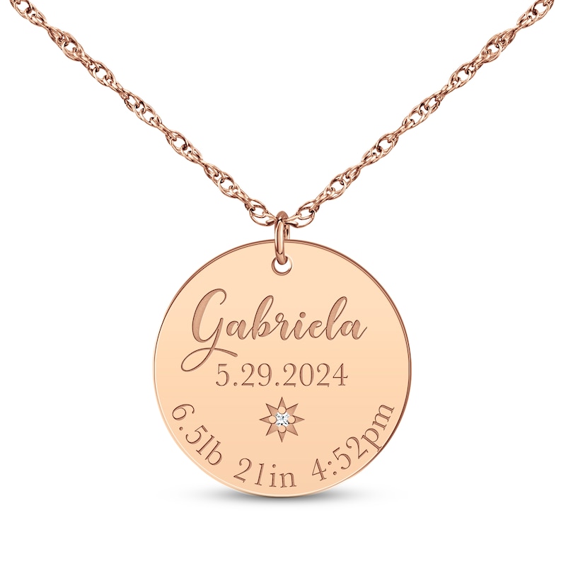 Main Image 1 of Baby Stats Disc Diamond Accent Necklace 14K Rose Gold 18&quot;