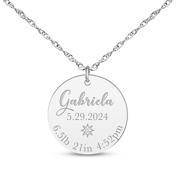 Baby Stats Disc Diamond Accent Necklace Sterling Silver 18"