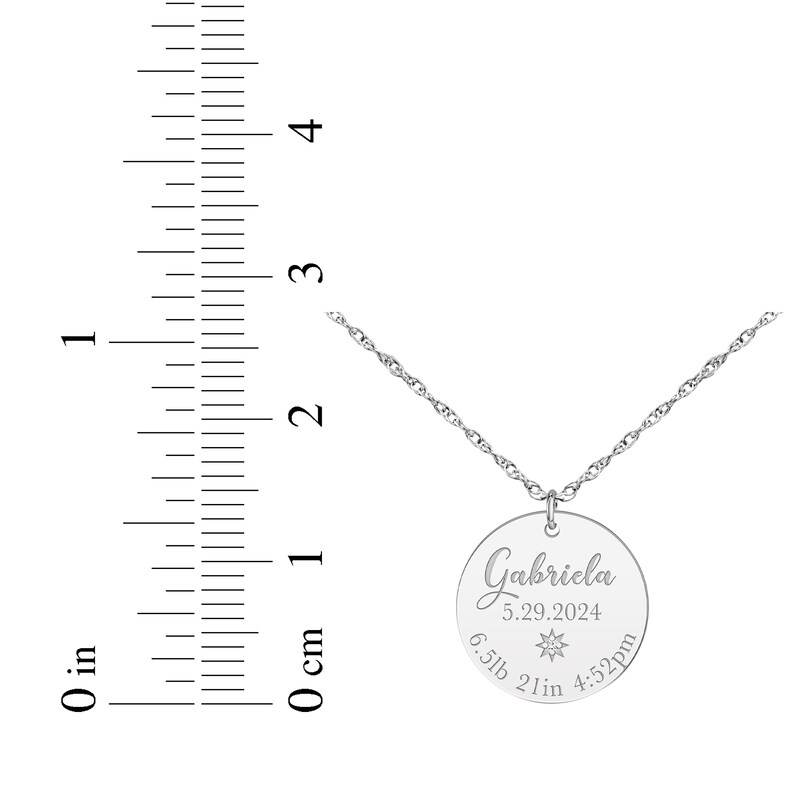 Main Image 3 of Baby Stats Disc Diamond Accent Necklace Sterling Silver 18&quot;