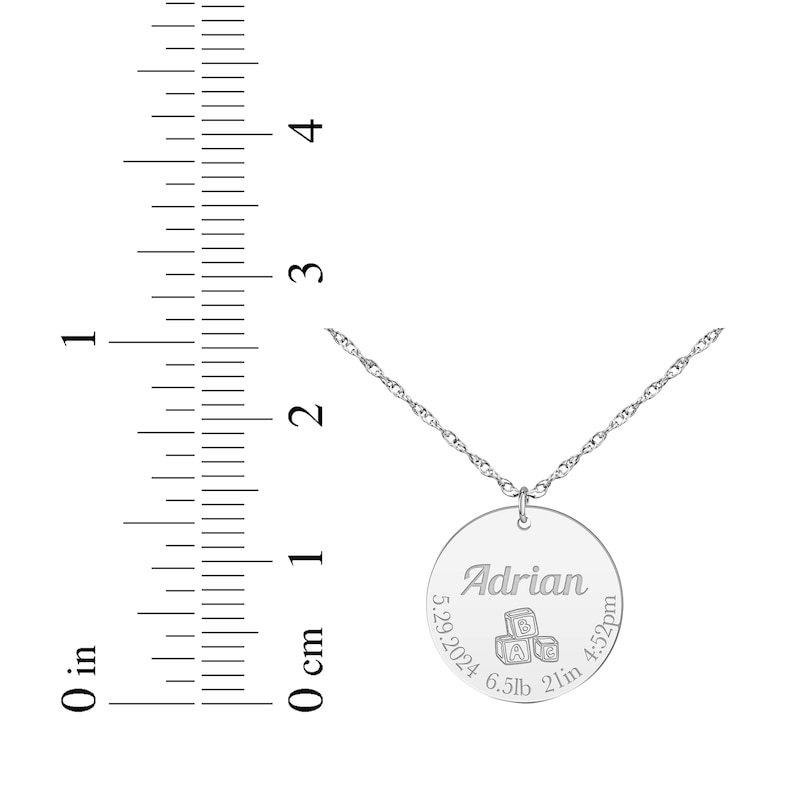 Main Image 3 of Baby Stats Alphabet Blocks Disc Necklace 10K White Gold 18&quot;