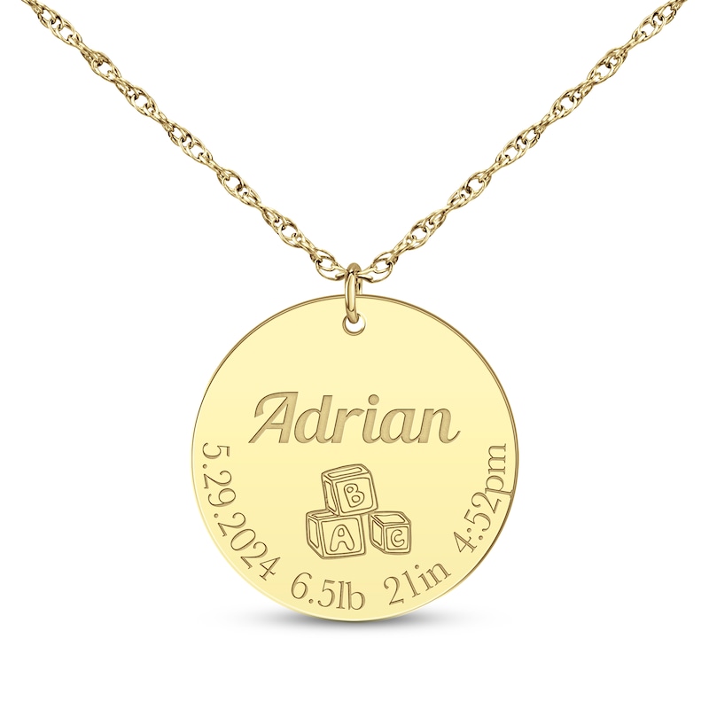 Main Image 1 of Baby Stats Alphabet Blocks Disc Necklace 10K Yellow Gold 18&quot;