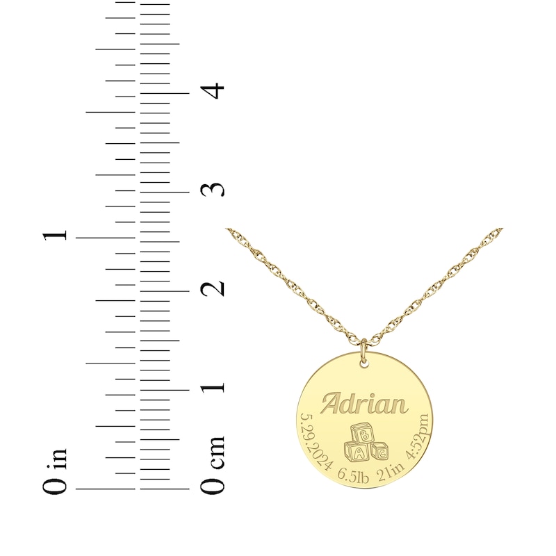 Main Image 3 of Baby Stats Alphabet Blocks Disc Necklace 10K Yellow Gold 18&quot;